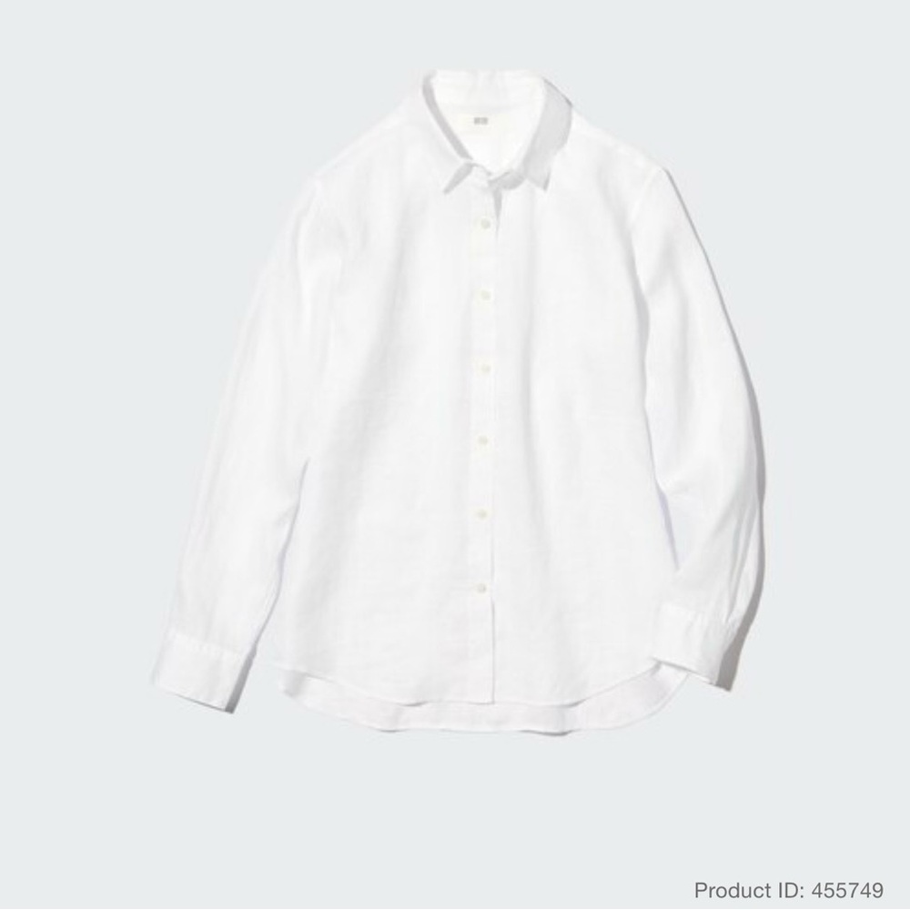 UNIQLO 🤍 Women’s 100% Premium Linen Long Sleeve Shirt Color: 00 WHITE Small EUC
